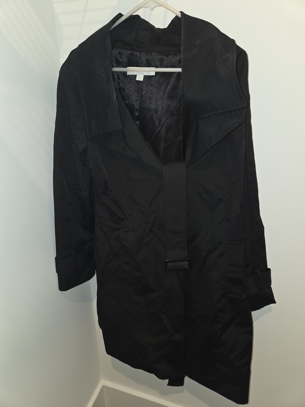 New York & Company Black Belted Trench Coat Size XL